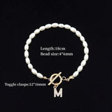 A-Z Letter Women Bracelet Stainless Steel Clasp Pearl Bead Gift
