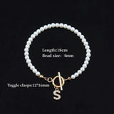 A-Z Letter Women Bracelet Stainless Steel Clasp Pearl Bead Gift