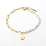 Initials Charm Bracelet Women Pave CZ Pearl Bead Bracelet Jewelry Gift