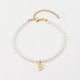 Initials Charm Bracelet Women Pave CZ Pearl Bead Bracelet Jewelry Gift