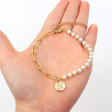 Initials Charm Bracelet Women Pave CZ Pearl Bead Bracelet Jewelry Gift