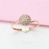 14K Rose Inlay Classic Crystal Ball Bead Rings for Women
