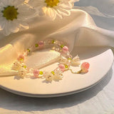 Y2K Flower Bracelets Natural Pearls Beaded Crystal Charms