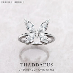 Butterfly Stones Silver Ring - Romantic Gift for Women
