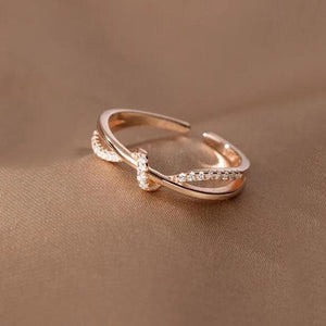 925 Silver Double Layer Zircon Weave Adjustable Ring for Women
