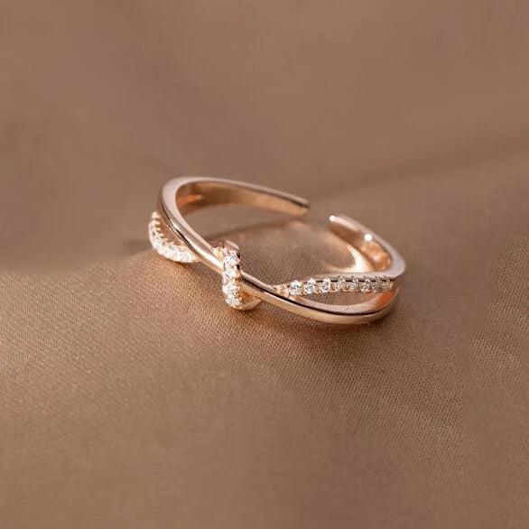 925 Silver Double Layer Zircon Weave Adjustable Ring for Women