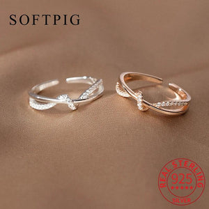 925 Silver Double Layer Zircon Weave Adjustable Ring for Women
