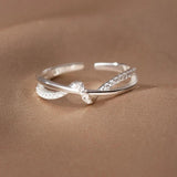 925 Silver Double Layer Zircon Weave Adjustable Ring for Women