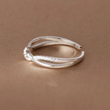 925 Silver Double Layer Zircon Weave Adjustable Ring for Women