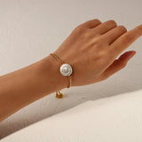 Natural Freshwater Pearls Bracelet Stainless Steel Bangle
