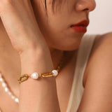 Natural Freshwater Pearls Bracelet Stainless Steel Bangle