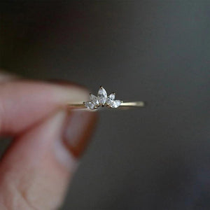 925 Silver Zircon Crown Leaf Ring Gold-Plated Women's Engagement Ring