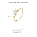 925 Silver Zircon Crown Leaf Ring Gold-Plated Women's Engagement Ring