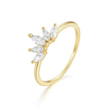 925 Silver Zircon Crown Leaf Ring Gold-Plated Women's Engagement Ring