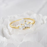 925 Silver Zircon Crown Leaf Ring Gold-Plated Women's Engagement Ring