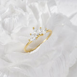 925 Silver Zircon Crown Leaf Ring Gold-Plated Women's Engagement Ring