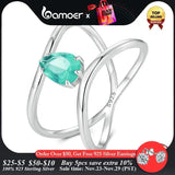 925 Silver Double-layer Cross Ring Green Glass Platinum Plated Jewelry