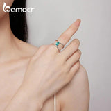 925 Silver Double-layer Cross Ring Green Glass Platinum Plated Jewelry