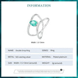 925 Silver Double-layer Cross Ring Green Glass Platinum Plated Jewelry