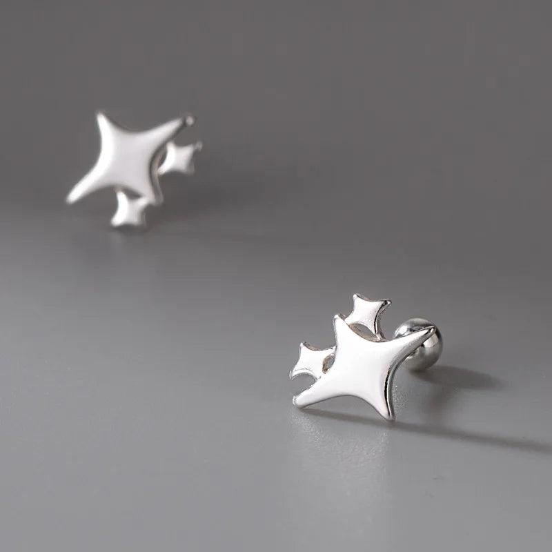 925 Silver Star Stud Earrings Women Girl Gift Banquet Jewelry