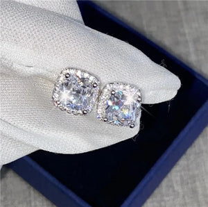 925 Silver Needle Sterling Stud Earrings CZ Engagement Bridal Wedding CCE643