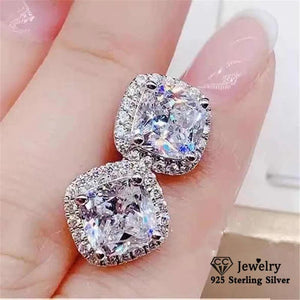 925 Silver Needle Sterling Stud Earrings CZ Engagement Bridal Wedding CCE643