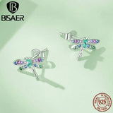 925 Silver Rainbow CZ Dragonfly Butterfly Stud Earrings Girls Birthday Gift