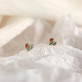 Rainbow Heart Stud Earrings 925 Silver Girlfriend Gift