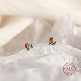 Rainbow Heart Stud Earrings 925 Silver Girlfriend Gift