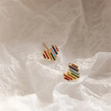 Rainbow Heart Stud Earrings 925 Silver Girlfriend Gift