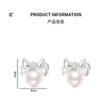 925 Silver Pearl Bow Stud Earrings for Women Romantic Jewelry Gift