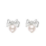 925 Silver Pearl Bow Stud Earrings for Women Romantic Jewelry Gift