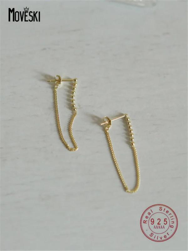 925 Silver Tassel Chain Stud Earrings Women Jewelry