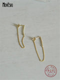 925 Silver Tassel Chain Stud Earrings Women Jewelry