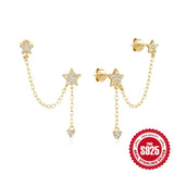 S925 Mini Stars Tassel Chain Stud Earrings Women Wedding Jewelry Gift Brincos
