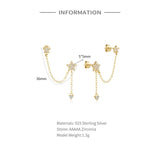 S925 Mini Stars Tassel Chain Stud Earrings Women Wedding Jewelry Gift Brincos