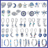 925 Silver Hoop Earring Pave CZ Star Moon Feather Wedding Party Jewelry