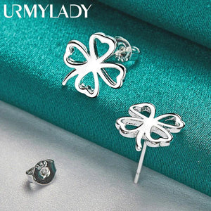 925 Silver Four Leaf Clover Stud Earrings Wedding Jewelry