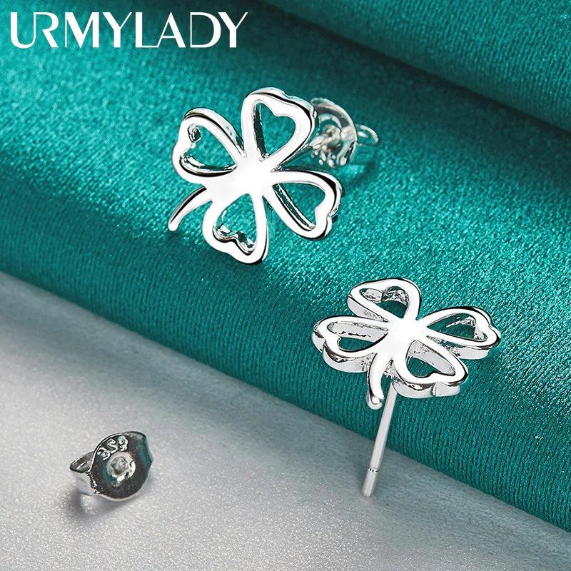 925 Silver Four Leaf Clover Stud Earrings Wedding Jewelry