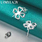 925 Silver Four Leaf Clover Stud Earrings Wedding Jewelry