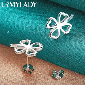 925 Silver Four Leaf Clover Stud Earrings Wedding Jewelry