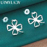 925 Silver Four Leaf Clover Stud Earrings Wedding Jewelry