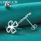 925 Silver Four Leaf Clover Stud Earrings Wedding Jewelry