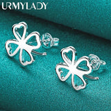 925 Silver Four Leaf Clover Stud Earrings Wedding Jewelry