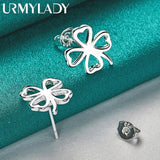 925 Silver Four Leaf Clover Stud Earrings Wedding Jewelry