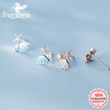 925 Sterling Silver Shell Starfish CZ Stud Earrings For Women