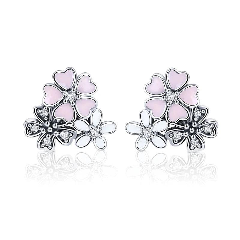 925 Silver Daisy Flower CZ Stud Earrings Women's Jewelry Gift