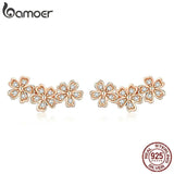 925 Silver Daisy Flower CZ Stud Earrings Women's Jewelry Gift