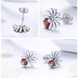925 Silver Daisy Flower CZ Stud Earrings Women's Jewelry Gift