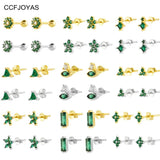 Green Zircon 925 Silver Stud Earrings Mini Crystal Piercing Jewelry